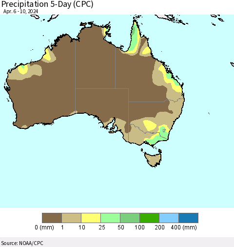Australia Precipitation 5-Day (CPC) Thematic Map For 4/6/2024 - 4/10/2024