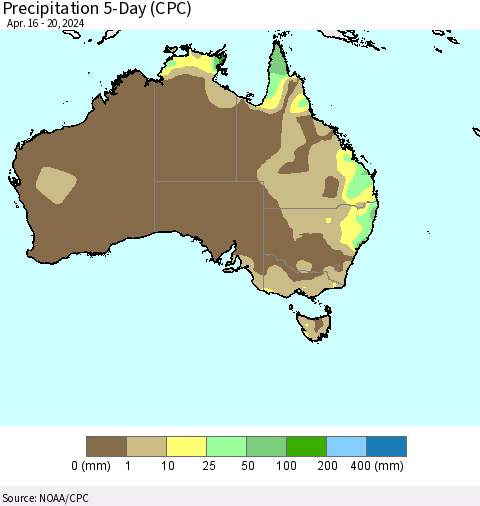 Australia Precipitation 5-Day (CPC) Thematic Map For 4/16/2024 - 4/20/2024