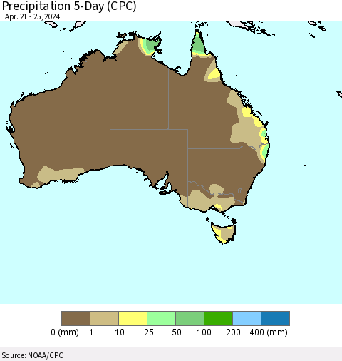 Australia Precipitation 5-Day (CPC) Thematic Map For 4/21/2024 - 4/25/2024
