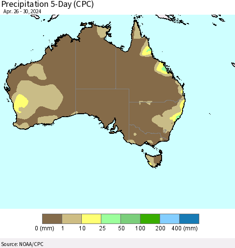 Australia Precipitation 5-Day (CPC) Thematic Map For 4/26/2024 - 4/30/2024