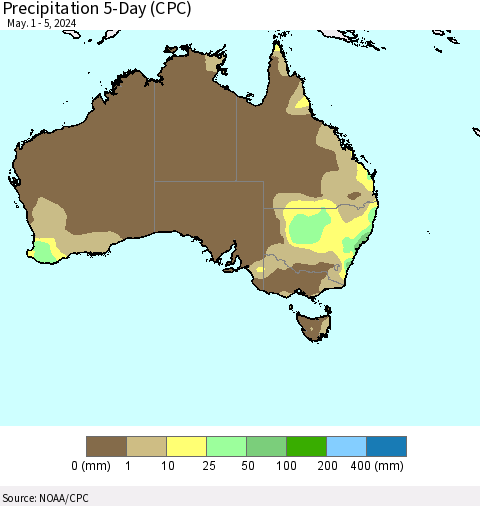 Australia Precipitation 5-Day (CPC) Thematic Map For 5/1/2024 - 5/5/2024