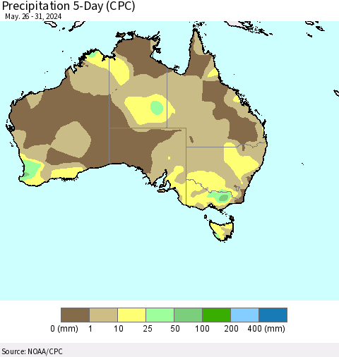Australia Precipitation 5-Day (CPC) Thematic Map For 5/26/2024 - 5/31/2024