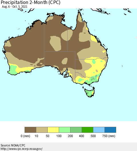 Australia Precipitation 2-Month (CPC) Thematic Map For 8/6/2021 - 10/5/2021