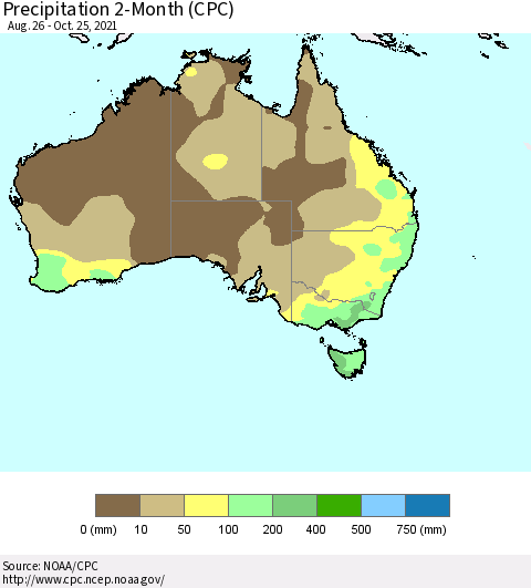 Australia Precipitation 2-Month (CPC) Thematic Map For 8/26/2021 - 10/25/2021
