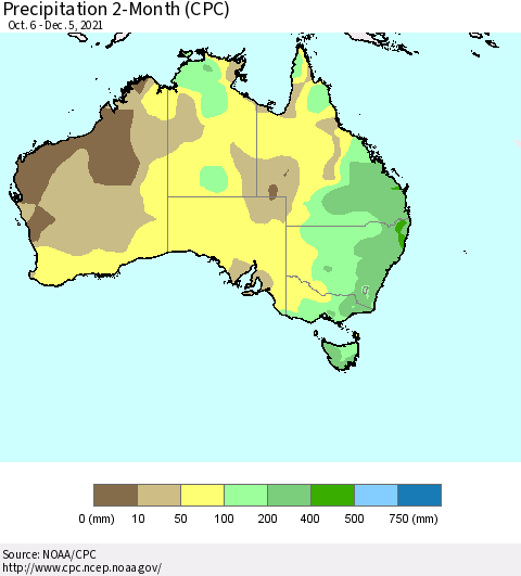 Australia Precipitation 2-Month (CPC) Thematic Map For 10/6/2021 - 12/5/2021