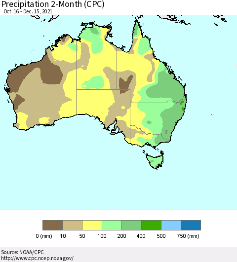 Australia Precipitation 2-Month (CPC) Thematic Map For 10/16/2021 - 12/15/2021