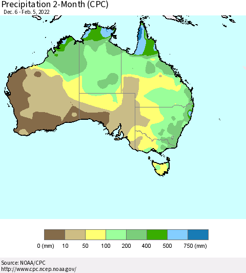Australia Precipitation 2-Month (CPC) Thematic Map For 12/6/2021 - 2/5/2022