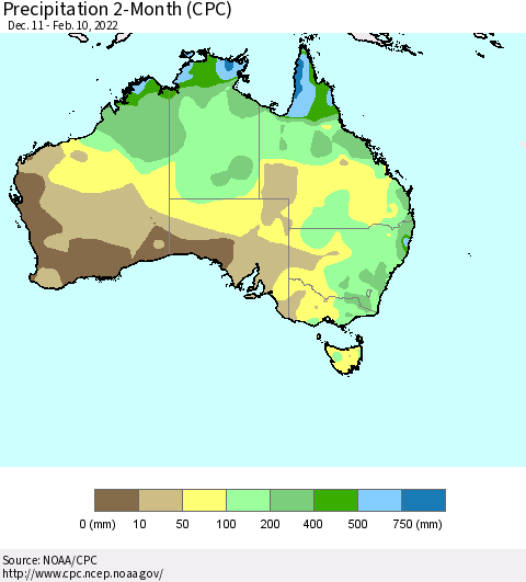 Australia Precipitation 2-Month (CPC) Thematic Map For 12/11/2021 - 2/10/2022
