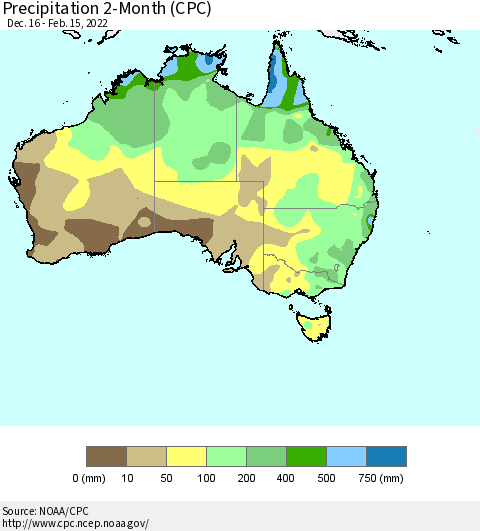 Australia Precipitation 2-Month (CPC) Thematic Map For 12/16/2021 - 2/15/2022