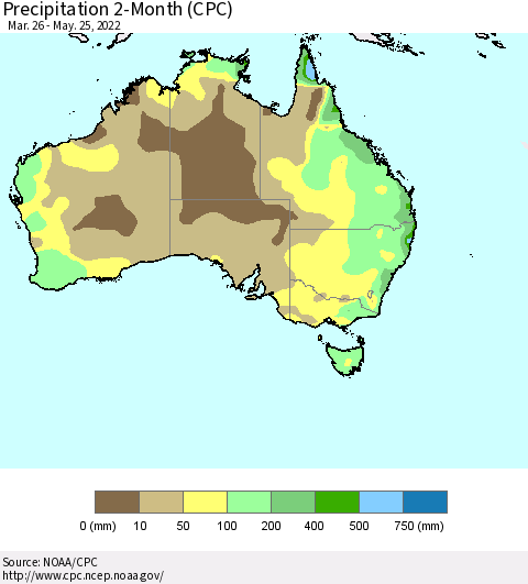 Australia Precipitation 2-Month (CPC) Thematic Map For 3/26/2022 - 5/25/2022