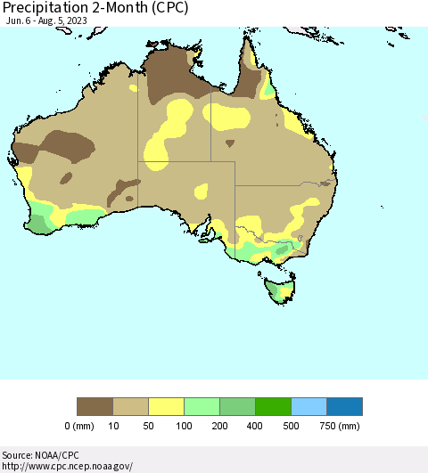 Australia Precipitation 2-Month (CPC) Thematic Map For 6/6/2023 - 8/5/2023