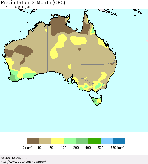 Australia Precipitation 2-Month (CPC) Thematic Map For 6/16/2023 - 8/15/2023