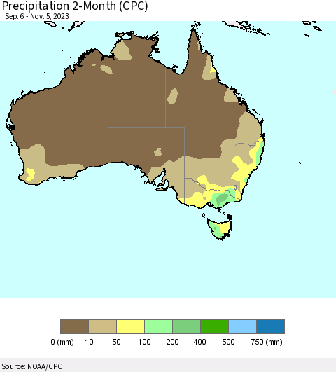 Australia Precipitation 2-Month (CPC) Thematic Map For 9/6/2023 - 11/5/2023