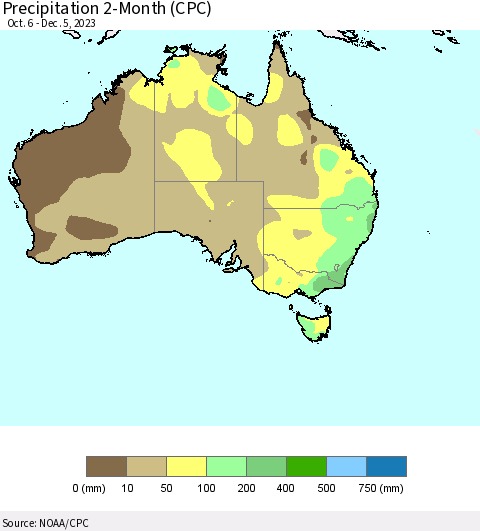 Australia Precipitation 2-Month (CPC) Thematic Map For 10/6/2023 - 12/5/2023