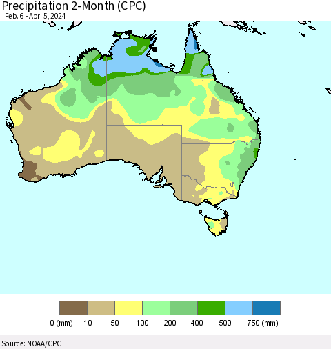 Australia Precipitation 2-Month (CPC) Thematic Map For 2/6/2024 - 4/5/2024