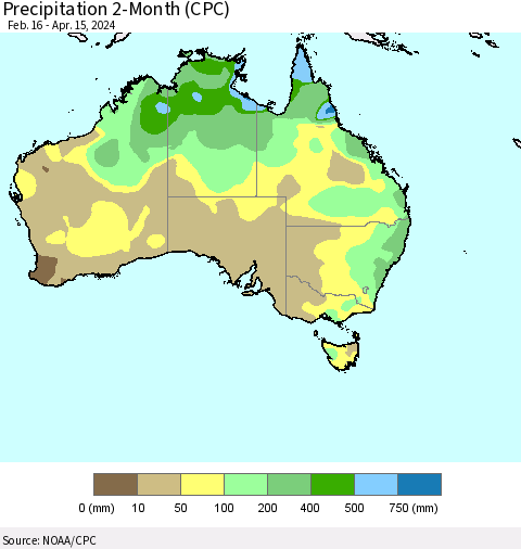 Australia Precipitation 2-Month (CPC) Thematic Map For 2/16/2024 - 4/15/2024