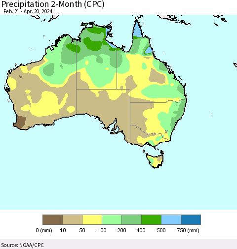 Australia Precipitation 2-Month (CPC) Thematic Map For 2/21/2024 - 4/20/2024