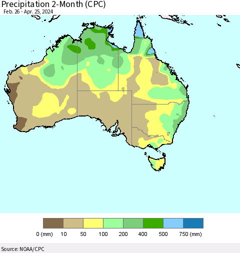Australia Precipitation 2-Month (CPC) Thematic Map For 2/26/2024 - 4/25/2024