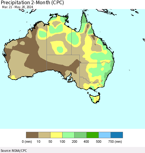 Australia Precipitation 2-Month (CPC) Thematic Map For 3/21/2024 - 5/20/2024