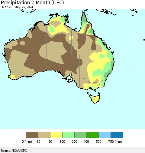 Australia Precipitation 2-Month (CPC) Thematic Map For 3/26/2024 - 5/25/2024