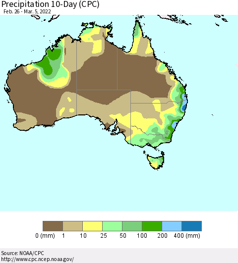 Australia Precipitation 10-Day (CPC) Thematic Map For 2/26/2022 - 3/5/2022
