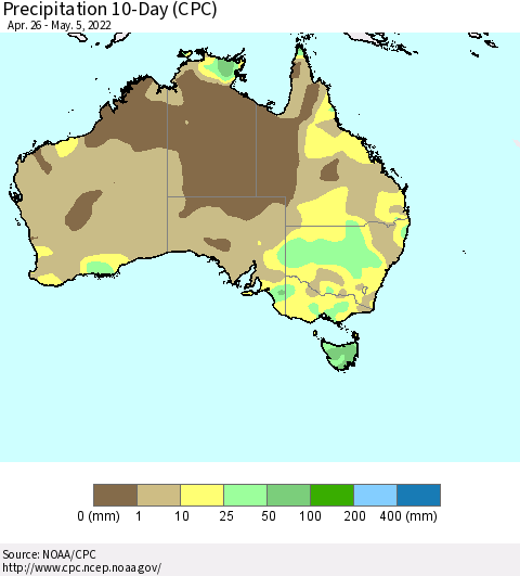 Australia Precipitation 10-Day (CPC) Thematic Map For 4/26/2022 - 5/5/2022