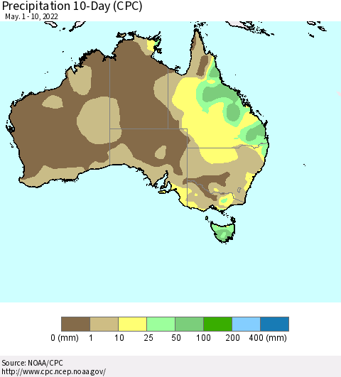 Australia Precipitation 10-Day (CPC) Thematic Map For 5/1/2022 - 5/10/2022