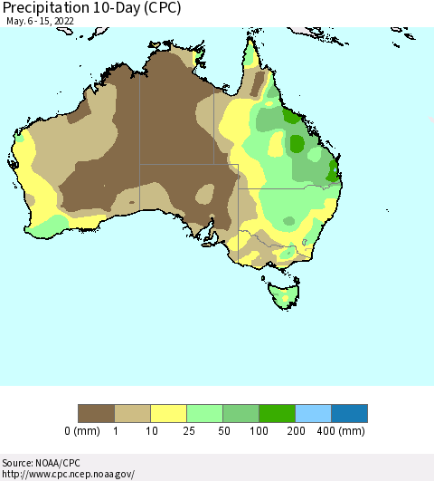Australia Precipitation 10-Day (CPC) Thematic Map For 5/6/2022 - 5/15/2022