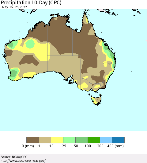 Australia Precipitation 10-Day (CPC) Thematic Map For 5/16/2022 - 5/25/2022