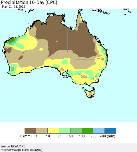 Australia Precipitation 10-Day (CPC) Thematic Map For 5/21/2022 - 5/31/2022