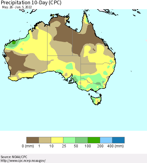 Australia Precipitation 10-Day (CPC) Thematic Map For 5/26/2022 - 6/5/2022