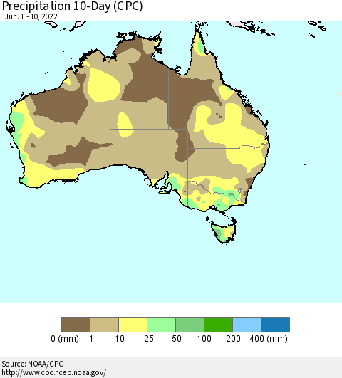 Australia Precipitation 10-Day (CPC) Thematic Map For 6/1/2022 - 6/10/2022
