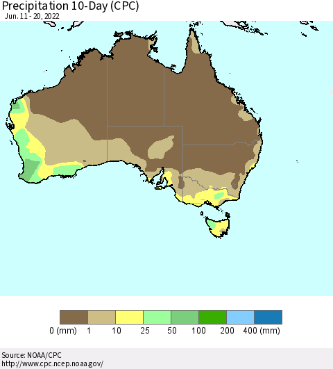 Australia Precipitation 10-Day (CPC) Thematic Map For 6/11/2022 - 6/20/2022