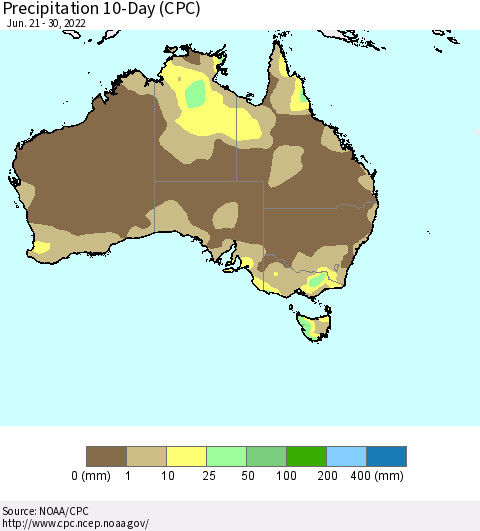Australia Precipitation 10-Day (CPC) Thematic Map For 6/21/2022 - 6/30/2022