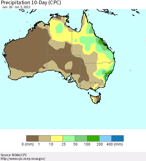 Australia Precipitation 10-Day (CPC) Thematic Map For 6/26/2022 - 7/5/2022