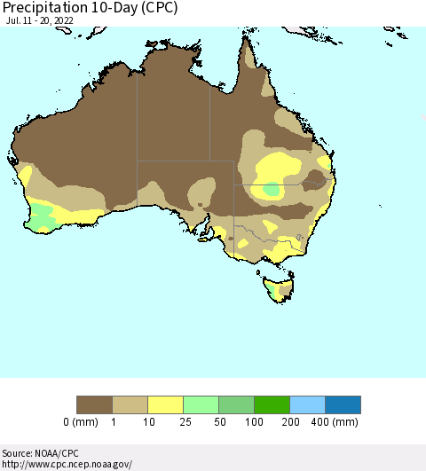 Australia Precipitation 10-Day (CPC) Thematic Map For 7/11/2022 - 7/20/2022