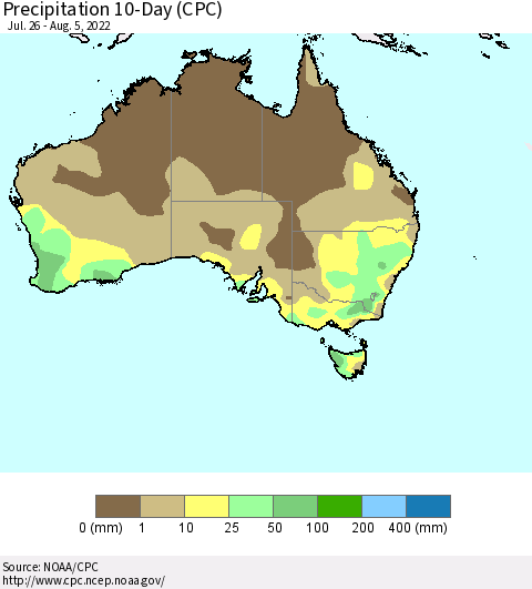 Australia Precipitation 10-Day (CPC) Thematic Map For 7/26/2022 - 8/5/2022