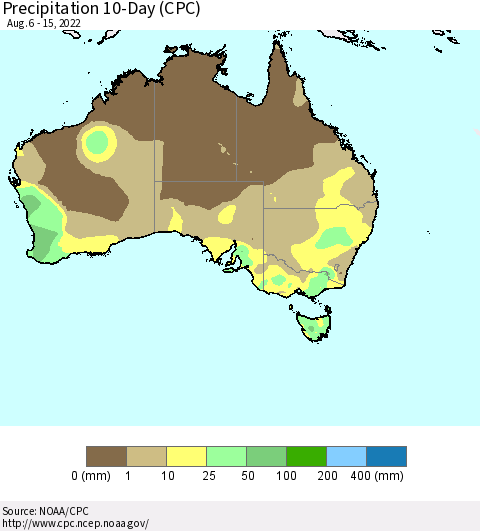 Australia Precipitation 10-Day (CPC) Thematic Map For 8/6/2022 - 8/15/2022