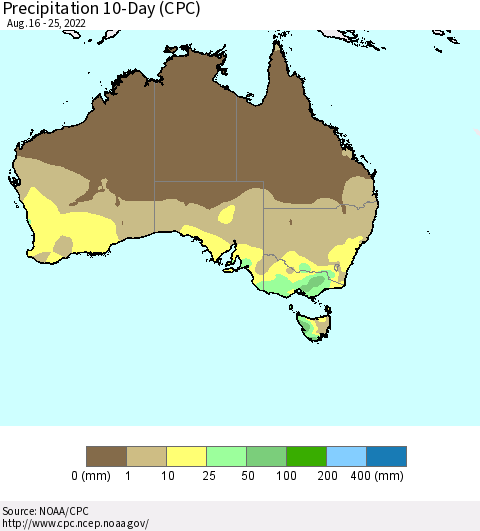 Australia Precipitation 10-Day (CPC) Thematic Map For 8/16/2022 - 8/25/2022