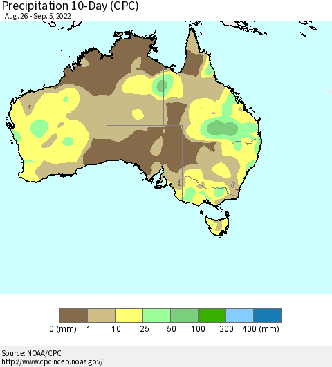 Australia Precipitation 10-Day (CPC) Thematic Map For 8/26/2022 - 9/5/2022