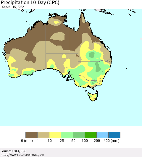 Australia Precipitation 10-Day (CPC) Thematic Map For 9/6/2022 - 9/15/2022