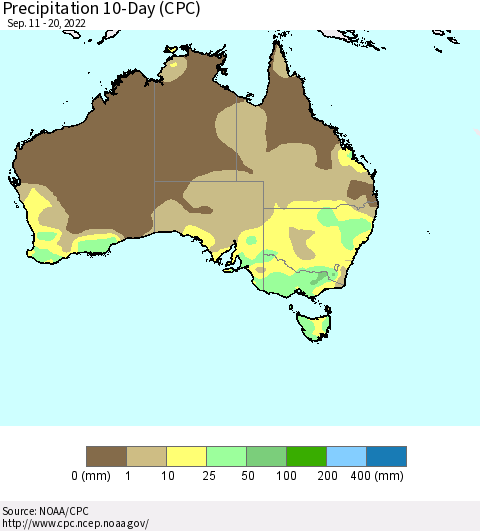 Australia Precipitation 10-Day (CPC) Thematic Map For 9/11/2022 - 9/20/2022