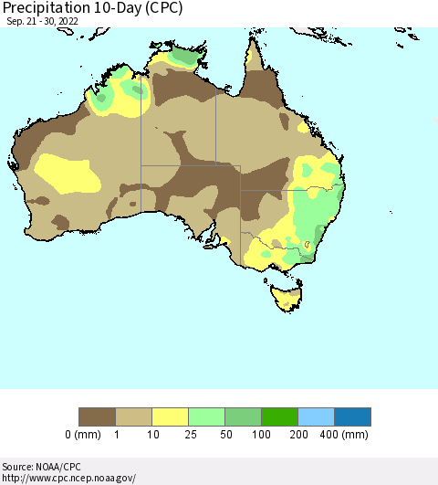 Australia Precipitation 10-Day (CPC) Thematic Map For 9/21/2022 - 9/30/2022