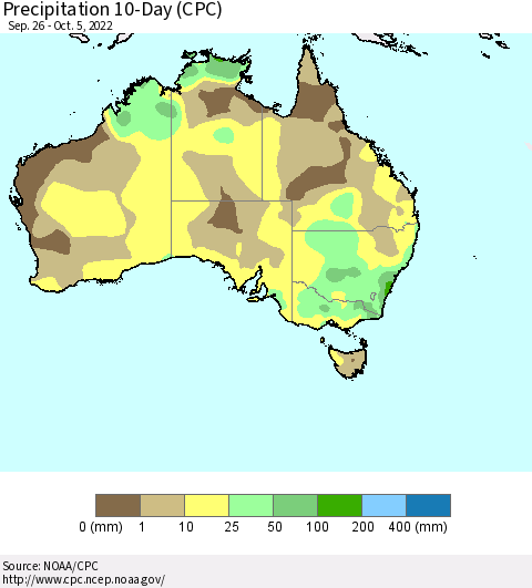 Australia Precipitation 10-Day (CPC) Thematic Map For 9/26/2022 - 10/5/2022