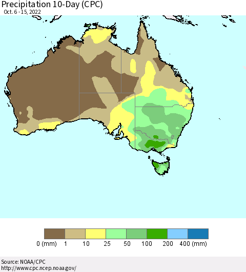 Australia Precipitation 10-Day (CPC) Thematic Map For 10/6/2022 - 10/15/2022