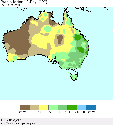 Australia Precipitation 10-Day (CPC) Thematic Map For 10/16/2022 - 10/25/2022