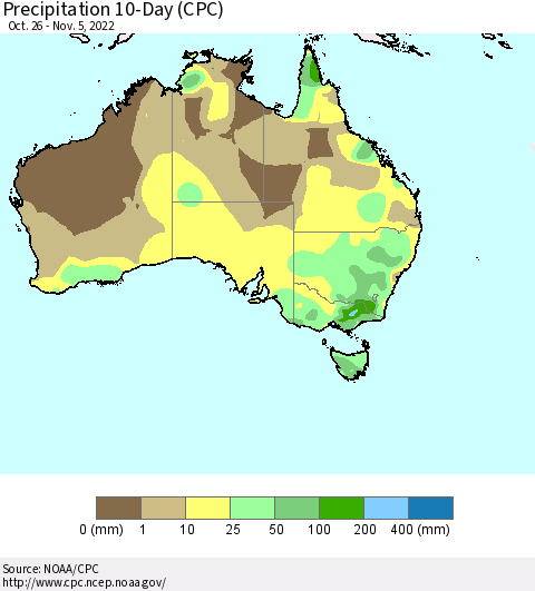 Australia Precipitation 10-Day (CPC) Thematic Map For 10/26/2022 - 11/5/2022