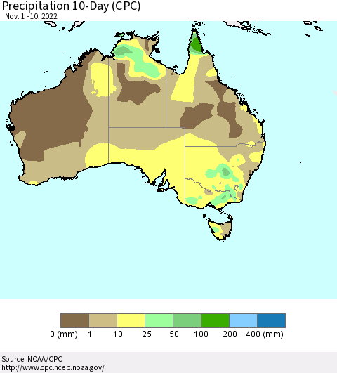 Australia Precipitation 10-Day (CPC) Thematic Map For 11/1/2022 - 11/10/2022