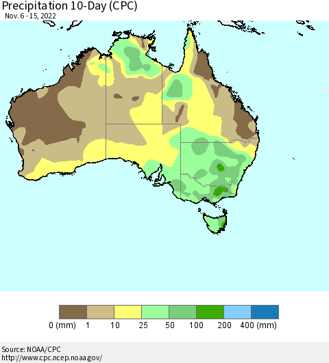 Australia Precipitation 10-Day (CPC) Thematic Map For 11/6/2022 - 11/15/2022