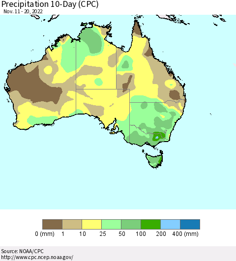 Australia Precipitation 10-Day (CPC) Thematic Map For 11/11/2022 - 11/20/2022